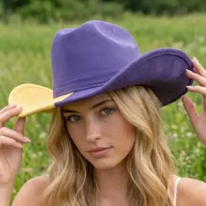 Gameday Two Tone Block Western Cowboy Hat: PUR/YEL