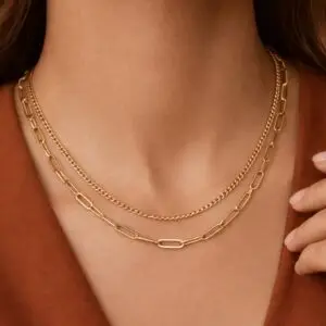 18K Gold Plated Waterproof Stainless Steel Layered Chain Necklace