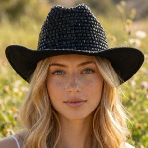 Rhinestone Bead Studded Fedora Hat: BLK