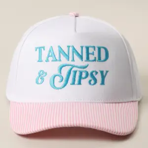 Tanned and Tipsy Embroidered Seersucker Brim Trucker Hat