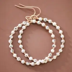 Natural Stone Beaded Circle Drop Earrings-White