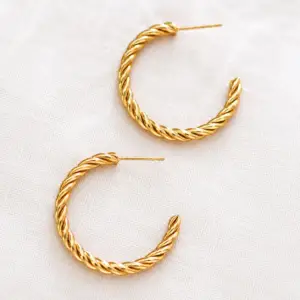18K Gold Plated Waterproof Stainless Steel Twisted Rope Hoop Earrings
