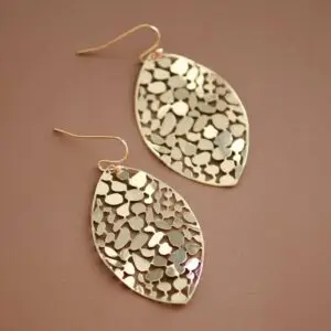 Gold Plated Metal Leaf Drop Earrings