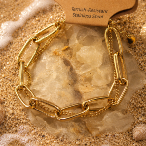 18K Gold Plated Waterproof Stainless Steel Link Chain Bracelet