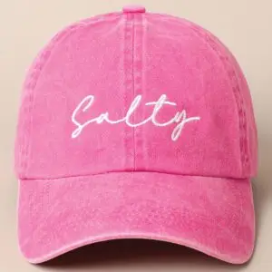 Salty Lettering Embroidery Baseball Cap: HOT PINK
