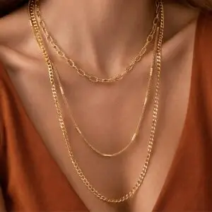 18K Gold PVD Plated Waterproof Stainless Steel Triple Layered Chain Necklace