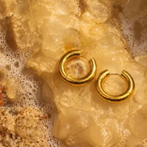 18K Gold Plated Waterproof Stainless Steel Chunky Closed Hoop Earrings