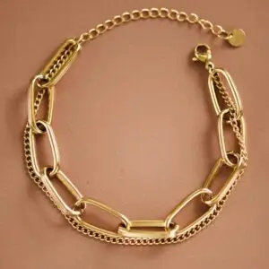 18K Gold Plated Waterproof Stainless Steel Link Chain Bracelet