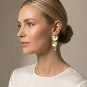 Handmade Gold Graduated Disc Statement Earrings