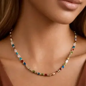 18K Gold Plated Beaded Waterproof Stainless Steel Chain Necklace