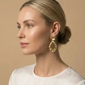 Handmade Gold Sculpted Hoop Statement Earrings