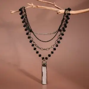 Black Beaded Layered Necklace with Pendant