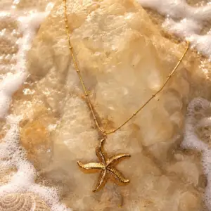 18K Gold Plated Waterproof Stainless Steel Starfish Charm Necklace