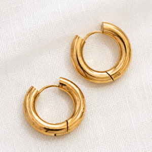 18K Gold Plated Waterproof Stainless Steel Chunky Closed Hoop Earrings