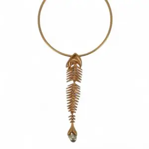 Vintage Gold Fish Bone Skeleton Collar Necklace | Statement