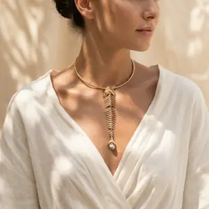 Vintage Gold Fish Bone Skeleton Collar Necklace | Statement