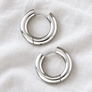 Tarnish Resistant Waterproof Stainless Steel Hoop Earrings - Silver