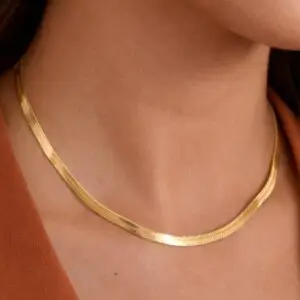 18K Gold Plated Herringbone Waterproof Stainless Steel Chain Necklace