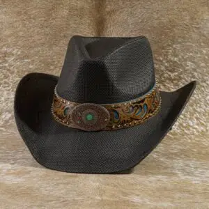 Studded Tooled Band Western Cowboy Hat: BLK