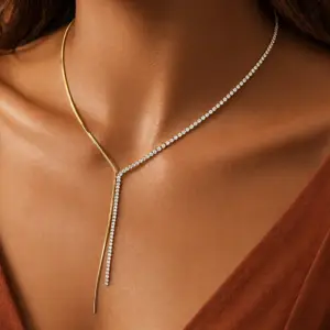 18K Gold PVD Plated Stainless Steel Dainty Lariat Necklace