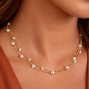 18K Gold Plated Waterproof Stainless Steel Layered Pearl Chain Necklace